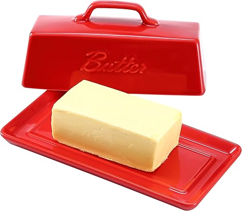 Miniatura 5 de Bruntmor Mantequillera de cerámica con tapa. MantequilleraBandejaAlmacenamiento Con Tapa Y Asa. Mantequillera De Porcelana Para Encimera.