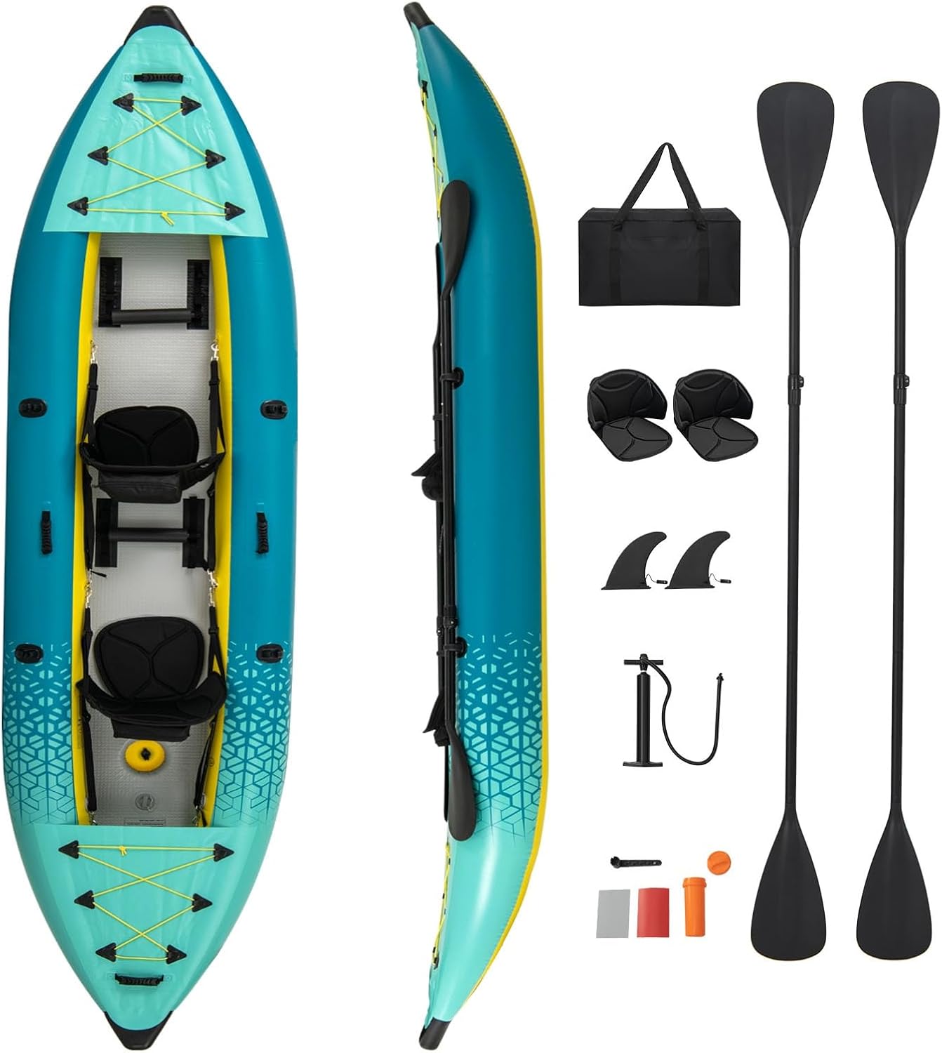 S AFSTAR Inflatable Kayak, 2 Person Canoe with 507 lbs Capacity, Drop-Stitch Floor, All Accessories & Carry Bag, 12.5 ft Large Sit in Tandem Kayak for Fishing, Camping & Exploring for Adults