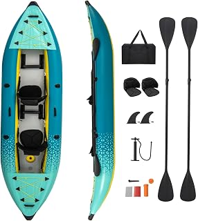 S AFSTAR Inflatable Kayak, 2 Person Canoe with 507 lbs Capacity, Drop-Stitch Floor, All Accessories & Carry Bag, 12.5 ft Large Sit in Tandem Kayak for Fishing, Camping & Exploring for Adults