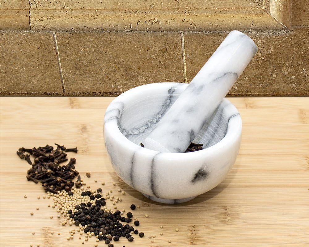 Greenco Marble Mortar and Pestle, 3.75", White/Gray: Home & Kitchen