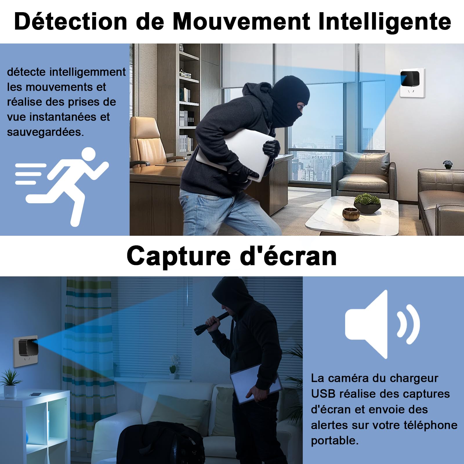 LXMIMI Caméra Cachée WiFi 5G, Caméra Espion Chargeur USB, Mini Caméras Espion Cachée HD 1080P avec Détection de Mouvement et Enregistrement en Boucle pour Visionnage à Distance Via l'application