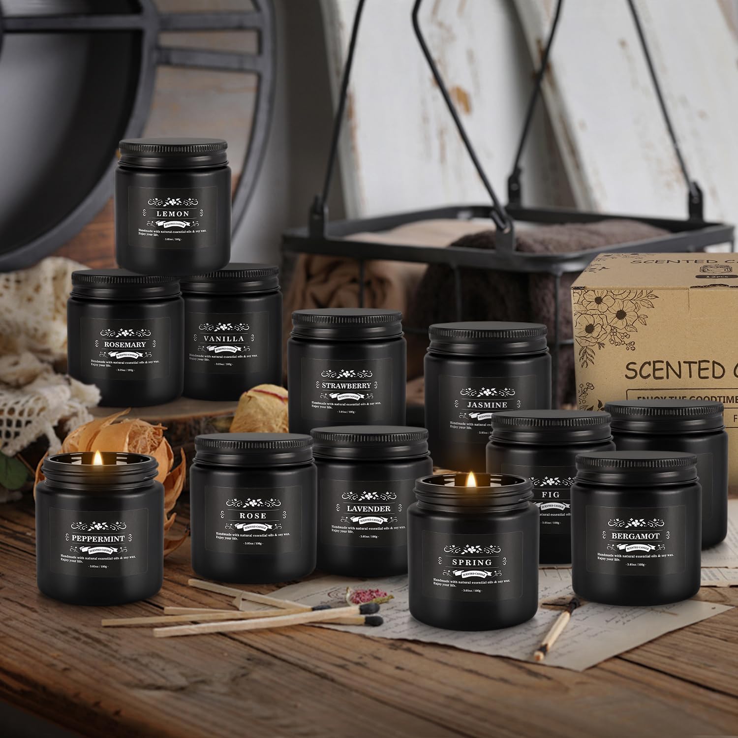 Scented Candle Set 12 Pack,Black, Candle for Home Scented, Odor Eliminating, Stress Relief, Long Lasting Soy Wax Gift Set - Image 9