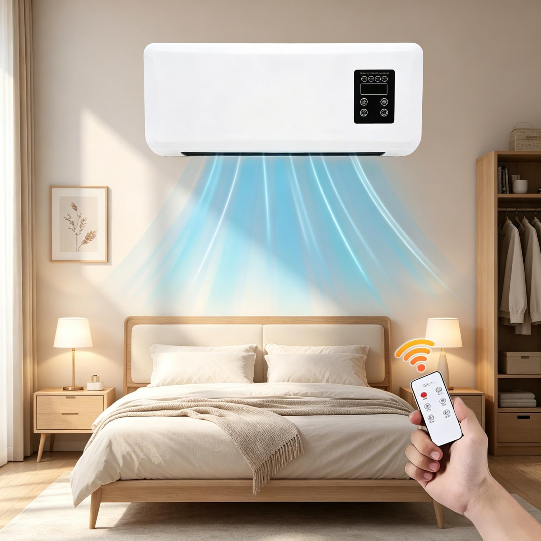 Climatiseur Portable Climafy avec Télécommande,Climatiseur Mural Réversible Split,Sans Unité Extérieure,42 * 18 * 12cm Mini Split Air Conditioner,Fonctions Refroidissement et Ventilateur (A)