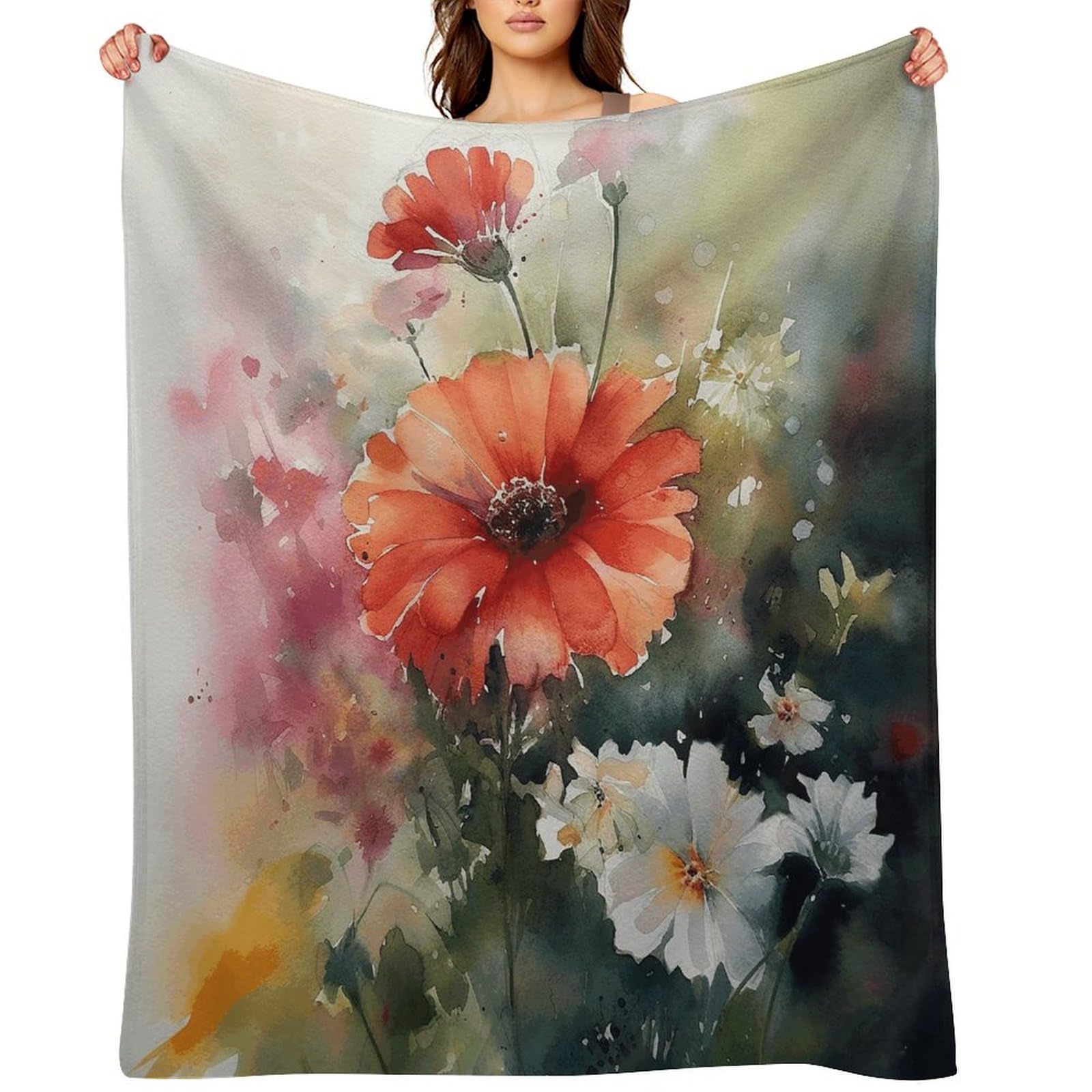 Flannel Fleece Throw Blanket - 30"x40" Super Soft Plush,Lightweight Wrinkle Resistant Cozy Watercolor Painting Blanket for Couch Sofa Bed Travel Camping and Gift