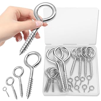 YGAOHF Eye Hooks Screw, 18 Pcs Heavy Duty Eye Bolt, Multi Size Bolts Screw in, Self Tapping Eye Screws for Wood, Secure Cable Wires, Hammock Stand, Hang Artwork, Indoor Outdoor Use, 1" 2.5" 3.2" 5"