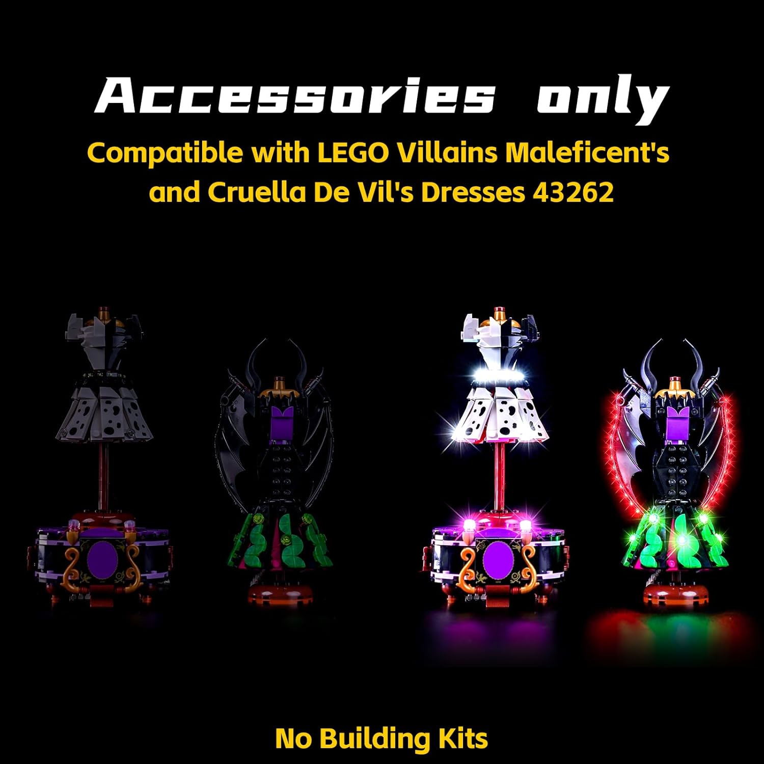 BrickBling LED Light Only, Compatible with Lego Villains Maleficent’s and Cruella De Vil’s Dresses 43262 - Not Come with Model