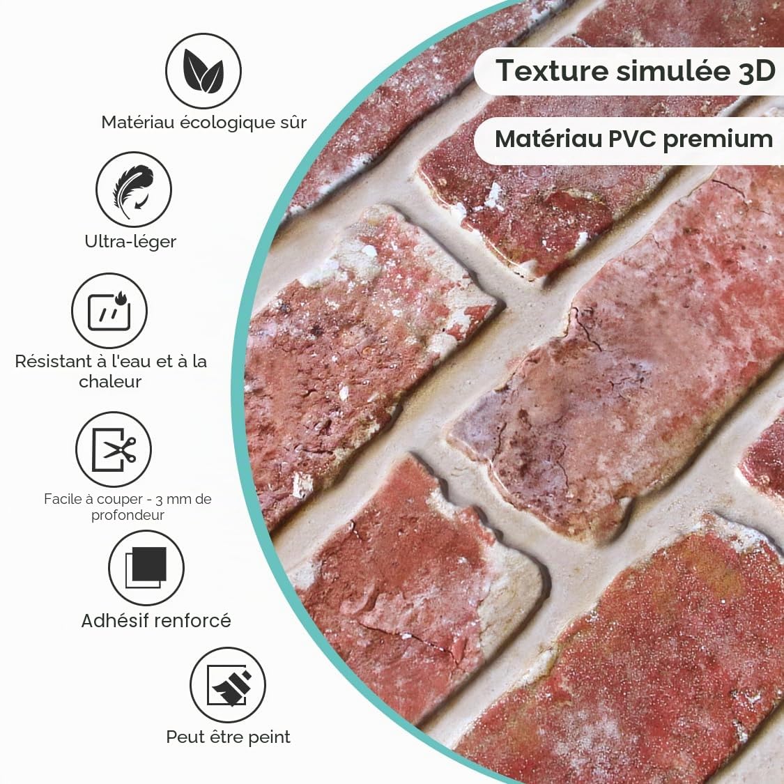 Commomy Panneaux Muraux 3D Imitation Brique, 10 Pièces, Pierre Dalle PVC Adhesive Murale Papier Peint 3D Autocollant, 30 × 30 cm, Panneau Mural Décoratif Revêtement Mural