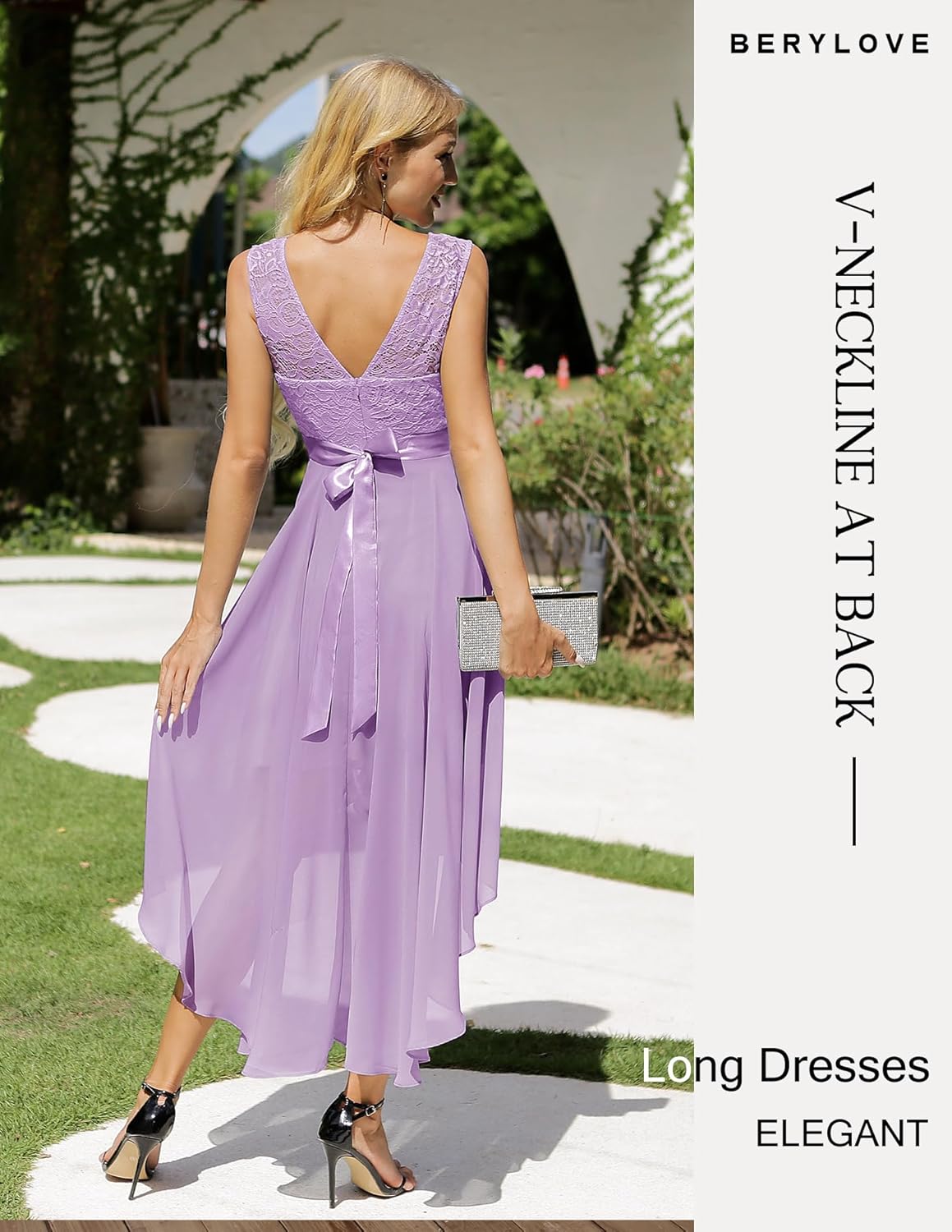 BeryLove Sequin Wedding Guest Formal Cocktail Dresses Prom Party Lace High Low Bridesmaid Elegant Dress - Image 4