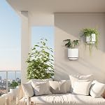 2 Pcs Wall Mounted Hanging Planter Vase for Indoor and Outdoor Plants Modern Metal Wall and Ceiling Planter Minimalist Flower Pot (White, 5.91 inch)
