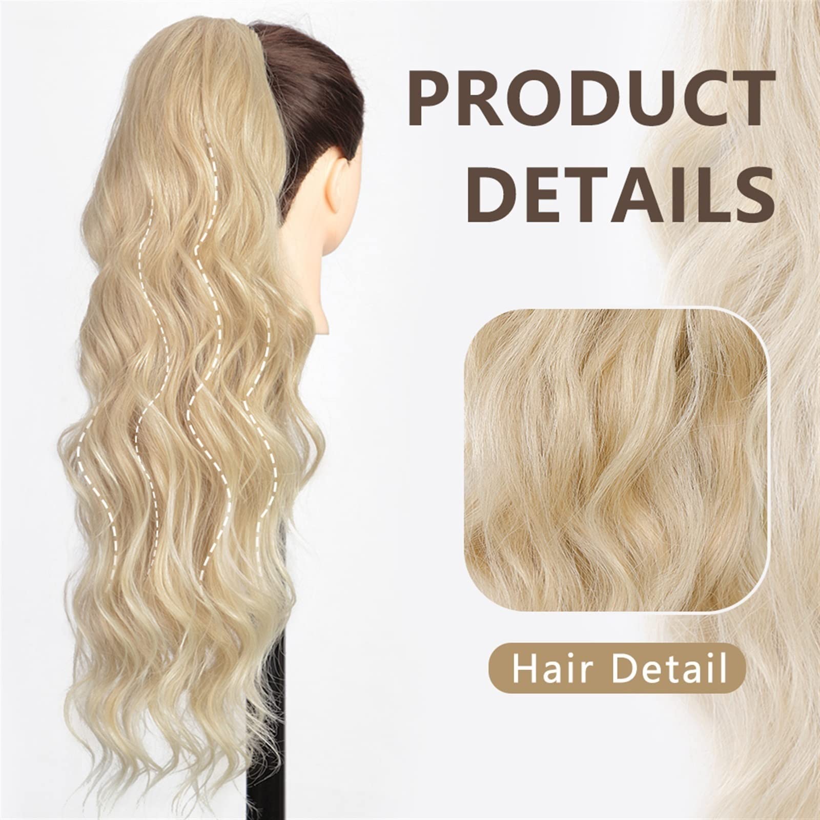 Extensión de la cola de caballo 26 "Cuerpo largo Ondulado Cordón Cola de caballo Clip suave natural en Extensión de cola de caballo Extensiones de cabello sintético resistente al calor Postizo for muj