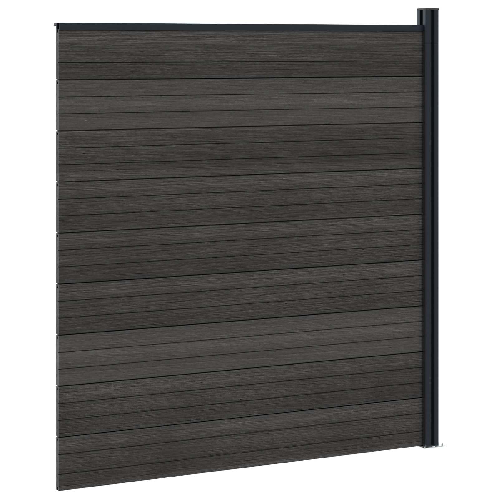 Panneau de clôture WPC et aluminium noir 175x186 cm, barrière jardin modulable avec poteau rigide, palissade occultation sécurisée pour terrasse extérieur