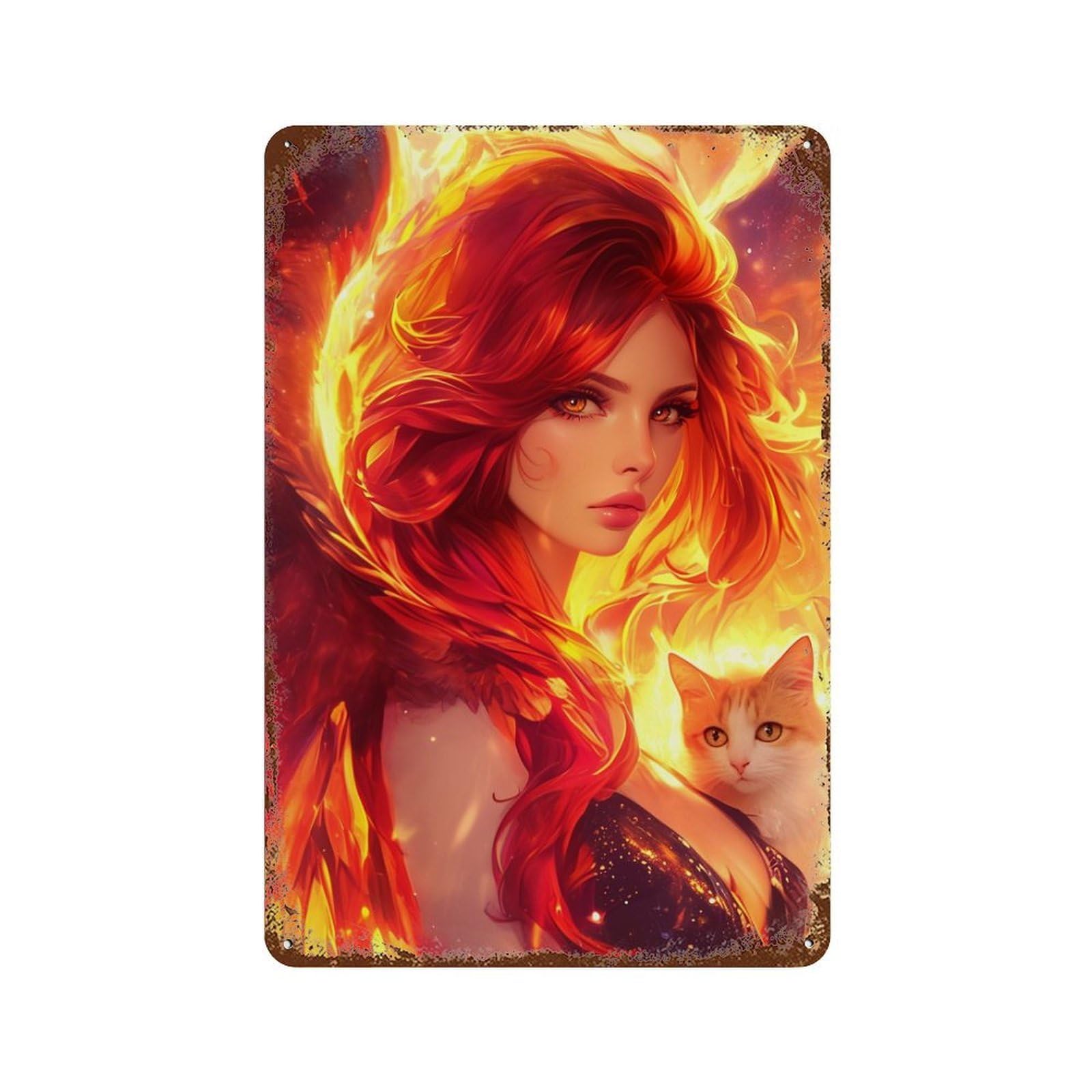 Phoenix Rising Fantasy Artwork 11.8"x7.9" Vintage Rust Metal Sign, Classic Wall Plaque for Pub, Kitchen And Man Cave Decor