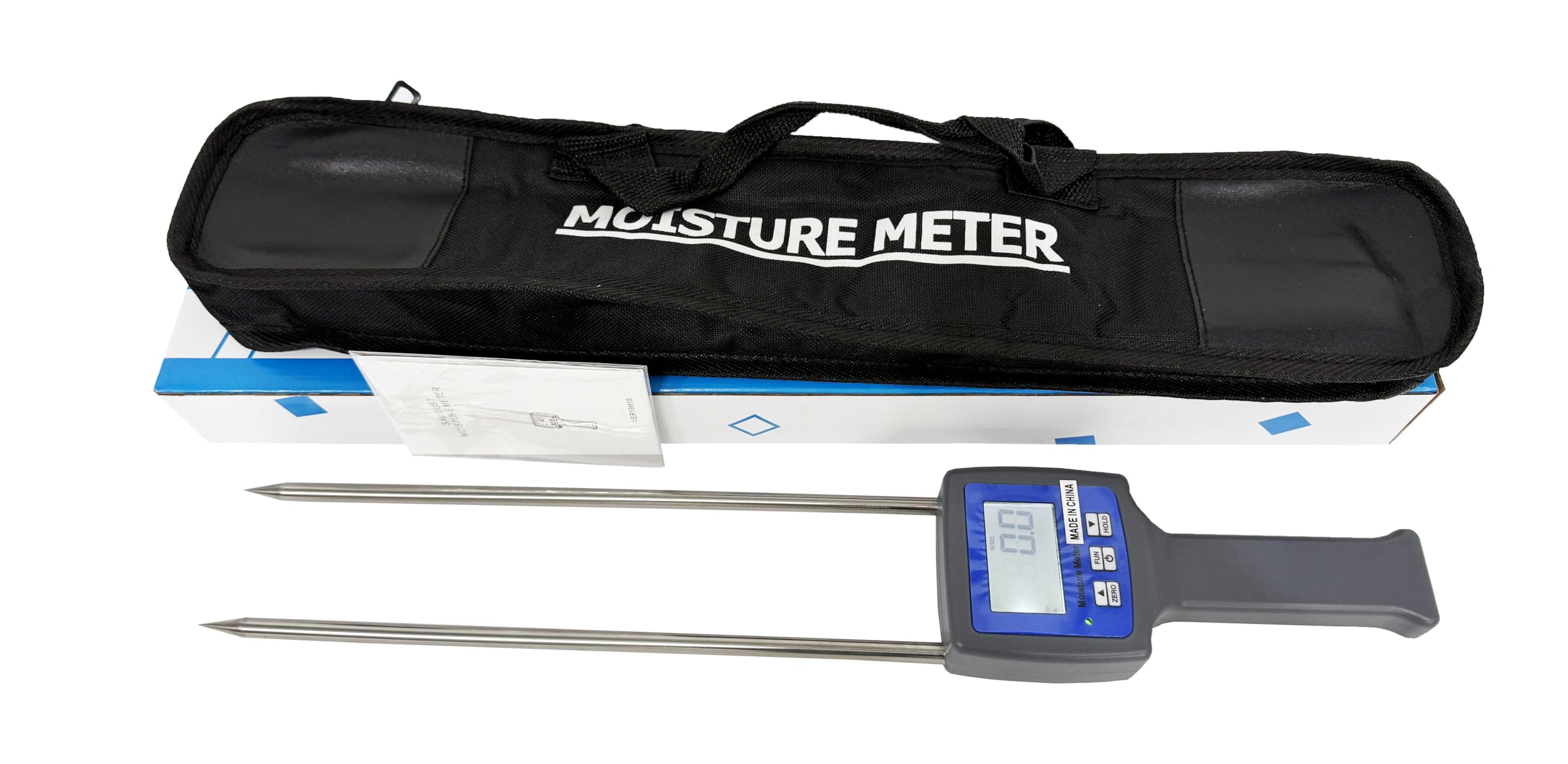 HFBTE Portable Wood Chips Moisture Meter Tester Analyzer for Moisture Measurements in Wood Products,Such As Sawdust,Paillasse,Bamboo Powder And Wood Chips with 280mm Steel Probe Testing Range 0 To 84%