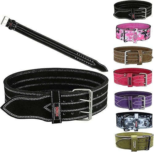 MRX - Cinturón de cuero para levantamiento de pesas, 4 pulgadas de ancho, 0.394 in de grosor, para entrenamiento de fitness, soporte de espalda,