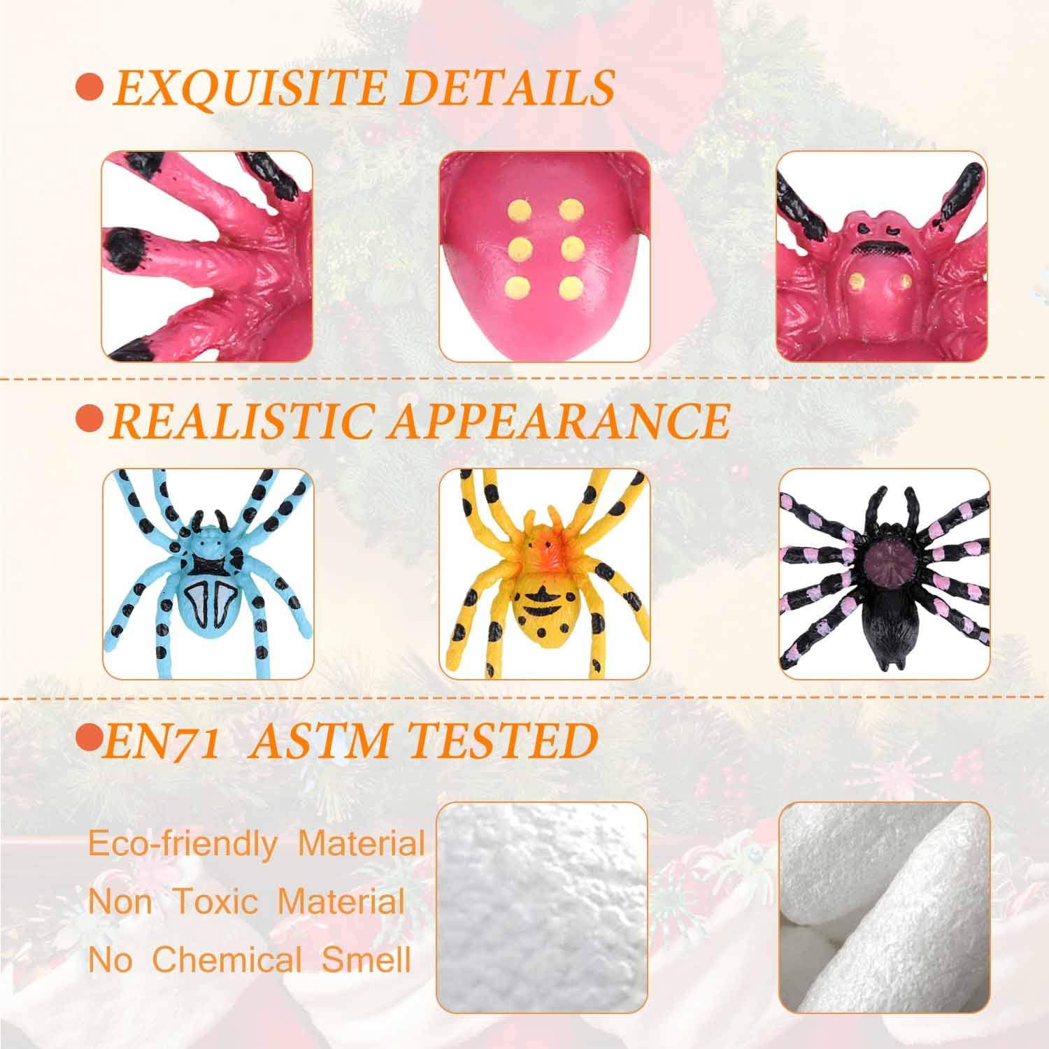 FLORMOON Realistic Animal Figures - 12 Pieces Plastic Halloween Spider Toys for Kids - Spider Action Model Insect Toy Figures - Educational Learning Toys Birthday Gift Set for Kids