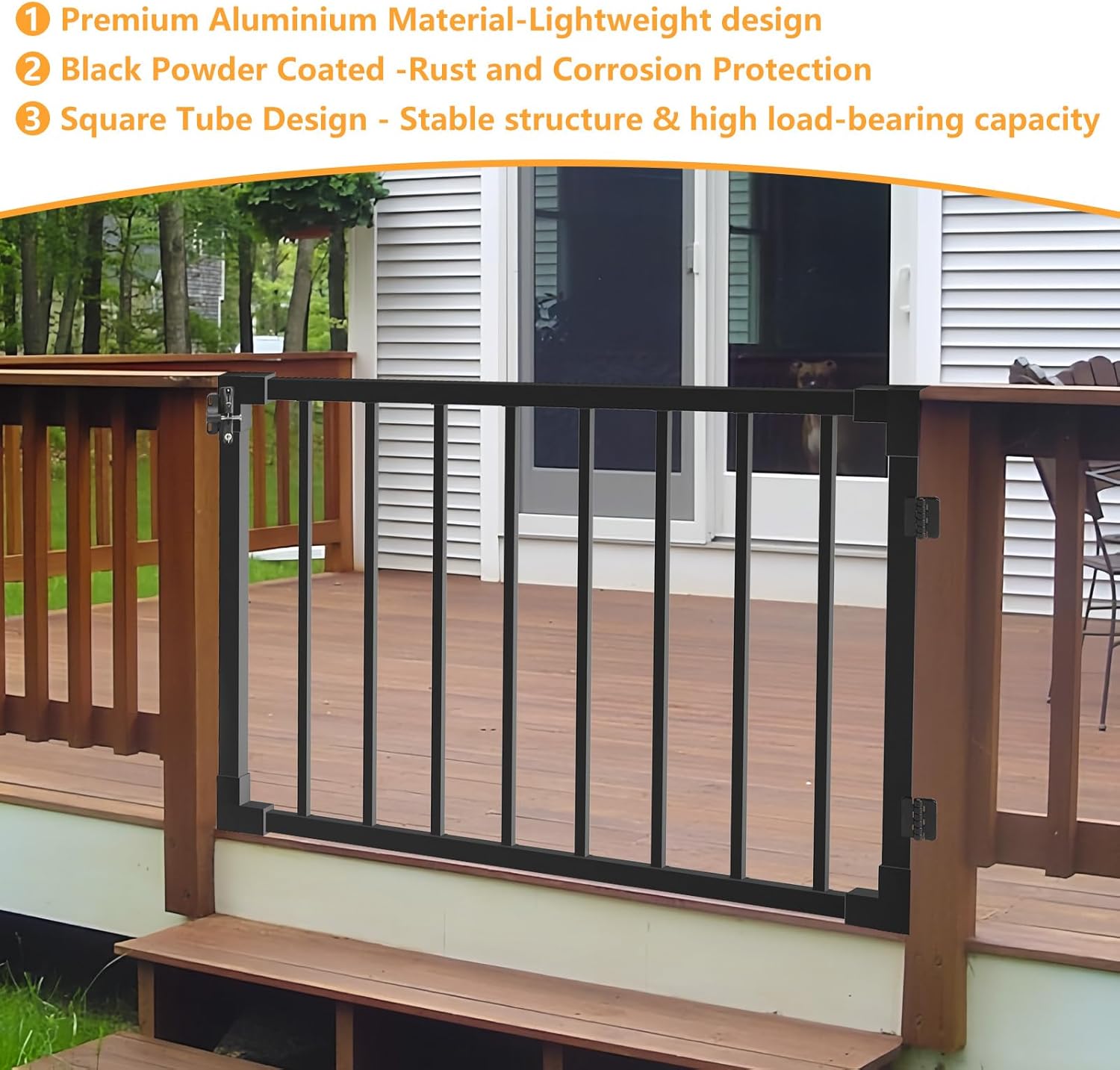 Aluminum Deck Gate 32.5in H, Heavy Duty Adjustable Width (Up to 48"), Easy Install, Rustproof Outdoor Gate for Patio, Porch & Yard, Fits 36" Deck Height (No Hinge & Lock)