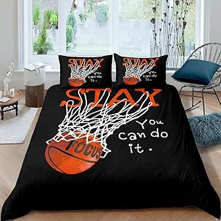 Erosebridal Basketball Duvet Cover,Sports Games Comforter Cover for Kids Boys Teens Men Basketball Hoop Printed Quilt Cover,Competitive Games Bedding Set with 2 Pillow Cases Black Queen Size