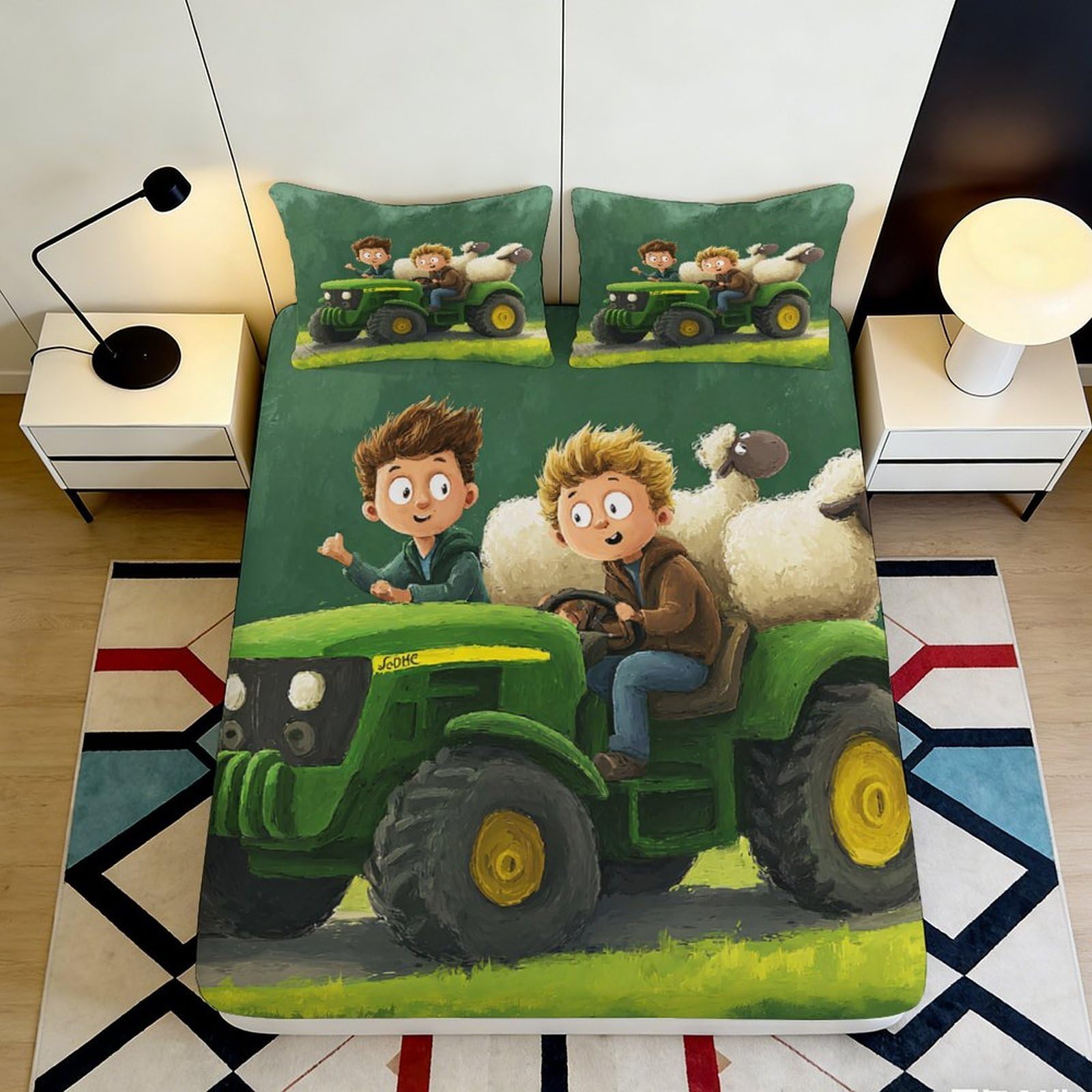 Pnayamiorkfel Style-4 3D Printed Cartoon Tractor Fitted Sheet Microfiber Farm Animal Bed Cover For Bedroom Dorm Protective Decor 90X200x25cm