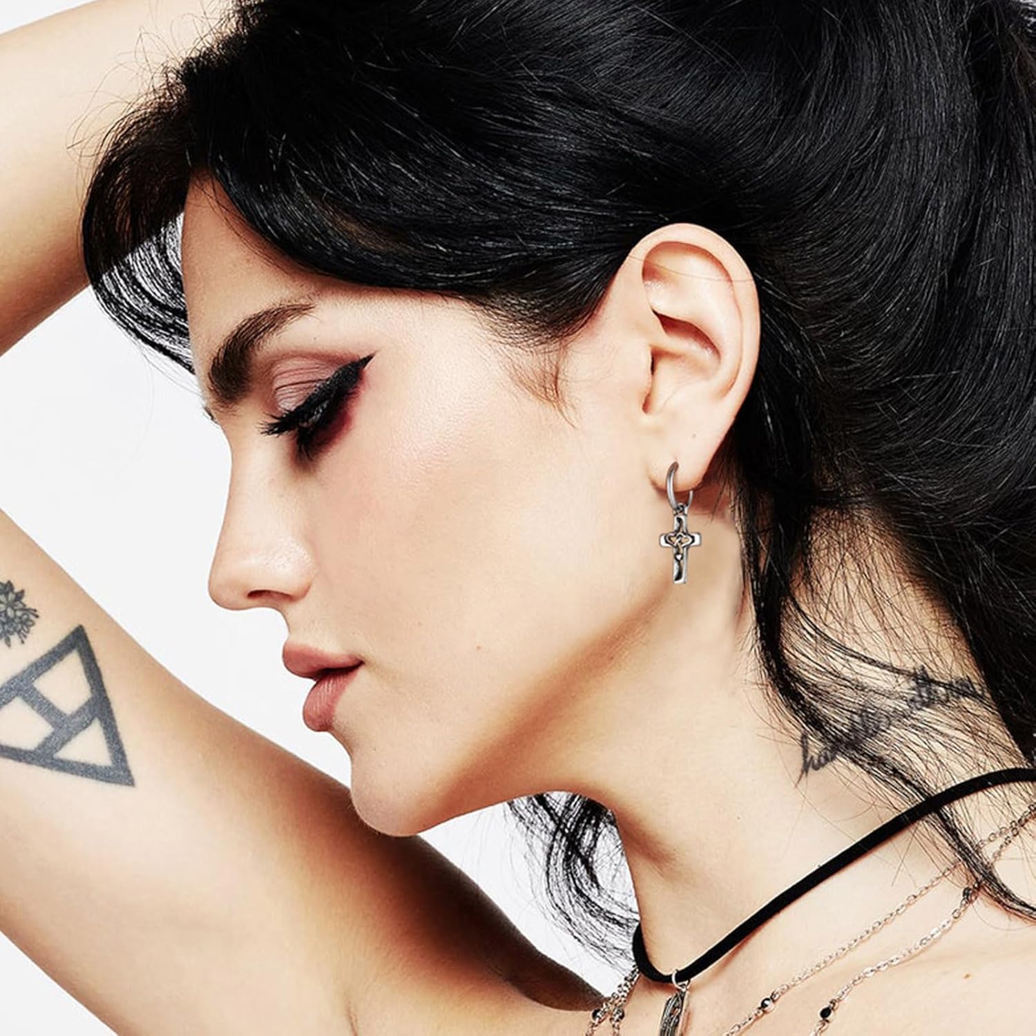 HZMAN Stainless Steel Huggie Hoop Earrings for Women Retro Love Heart Cross Drop Dangle Earrings - Image 2