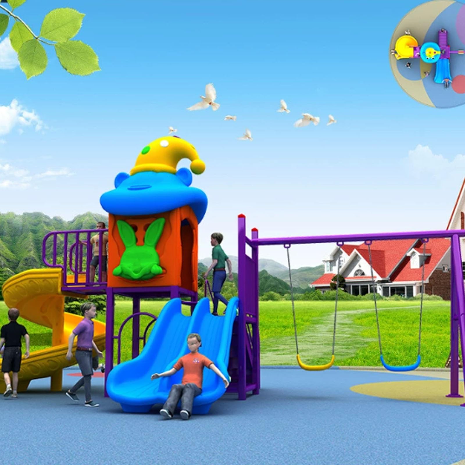Large Outdoor Slides, Kindergarten Outdoor Slide and Swing Combination Sets, Residential Community Playground Equipment(A3)