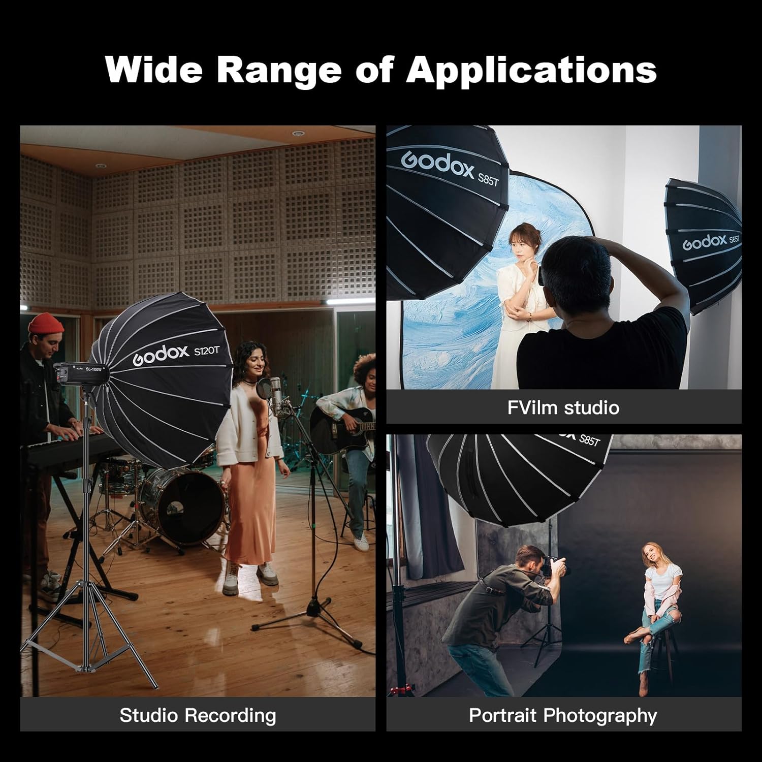 Godox S85T 85cm 33.5" Umbrella Softbox Bowens Mount with Diffuser Quick Release Compact Umbrella Softbox for Photography Shooting Continuous Light Strobe Flash