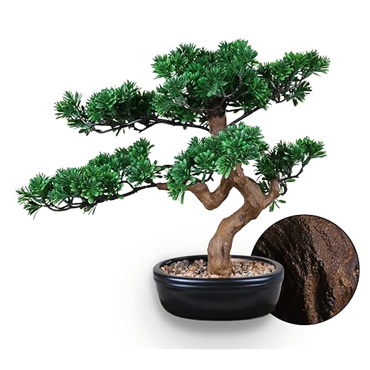 Artificial Bonsai Tree 16" Tall with Realistic Wood and Ceramic Pot Fake Plants Juniper Pine Zen Faux Plants for Home Bedroom Office Bathroom Japanese Decor