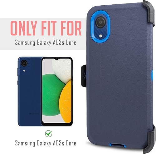 Miniatura 5 de Funda para teléfono Samsung A03 Core 2022 con clip para cinturón con protector de pantalla integrado con función atril incorporado, a prueba de
