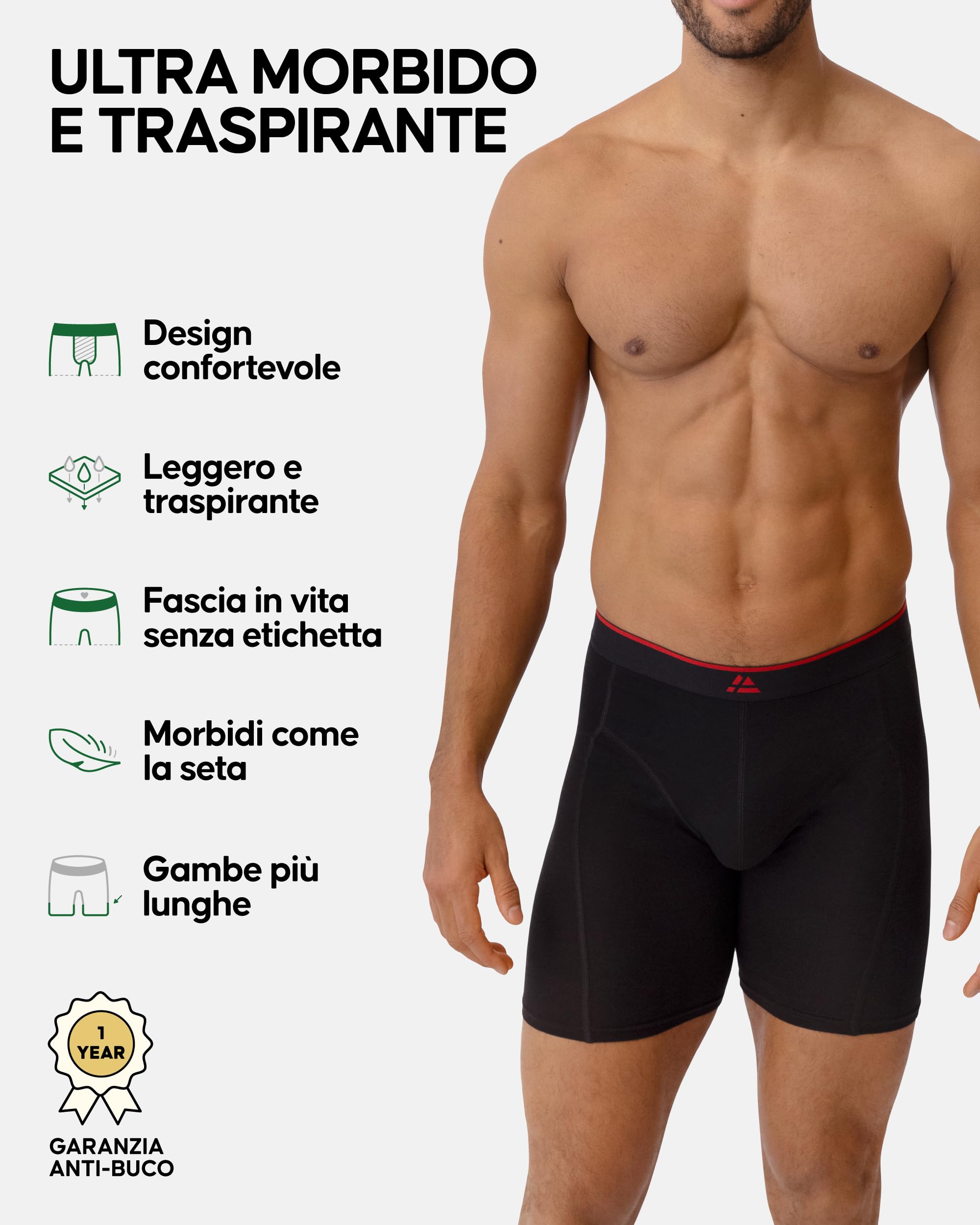 DANISH ENDURANCE Boxer Uomo Lunghi in bambù, 3 o 6 Paia, Nero/Rosso, S | Boxer uomo lunghi in bambù morbido, traspiranti e comodi, cuciture piatte senza irritazioni, per uso quotidiano e sport