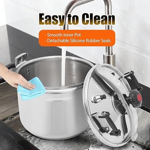 Miniatura 5 de Olla a presión de acero inoxidable de 42 cuartos de galón, olla a presión superior de estufa comercial, olla de cocción a presión, compatible con