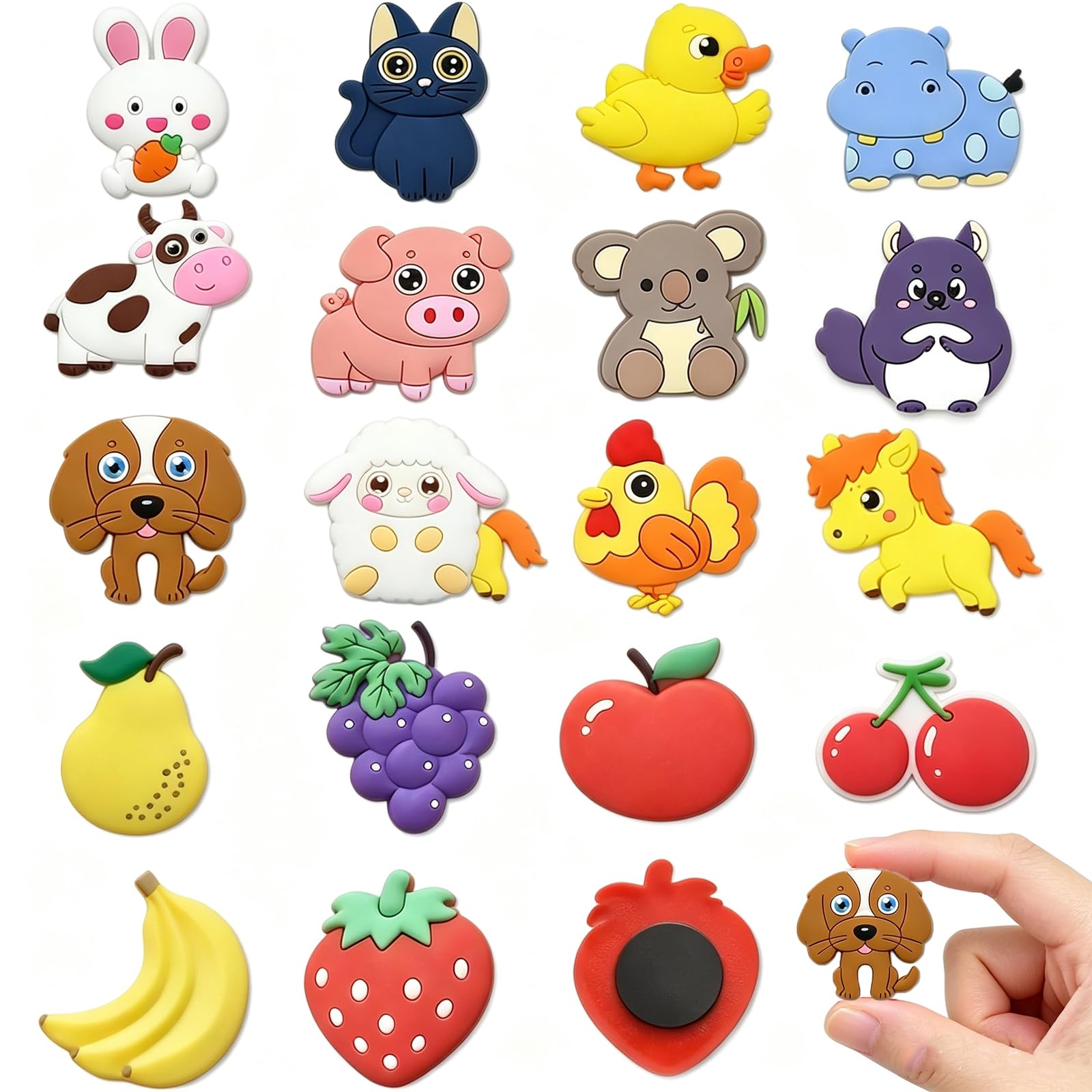 18-Piece Magnetic Animals for Toddlers, Cute Cartoon Animal Magnets and Fruit Fridge Magnets for Kids, Novelty Refrigerator Decoration Set