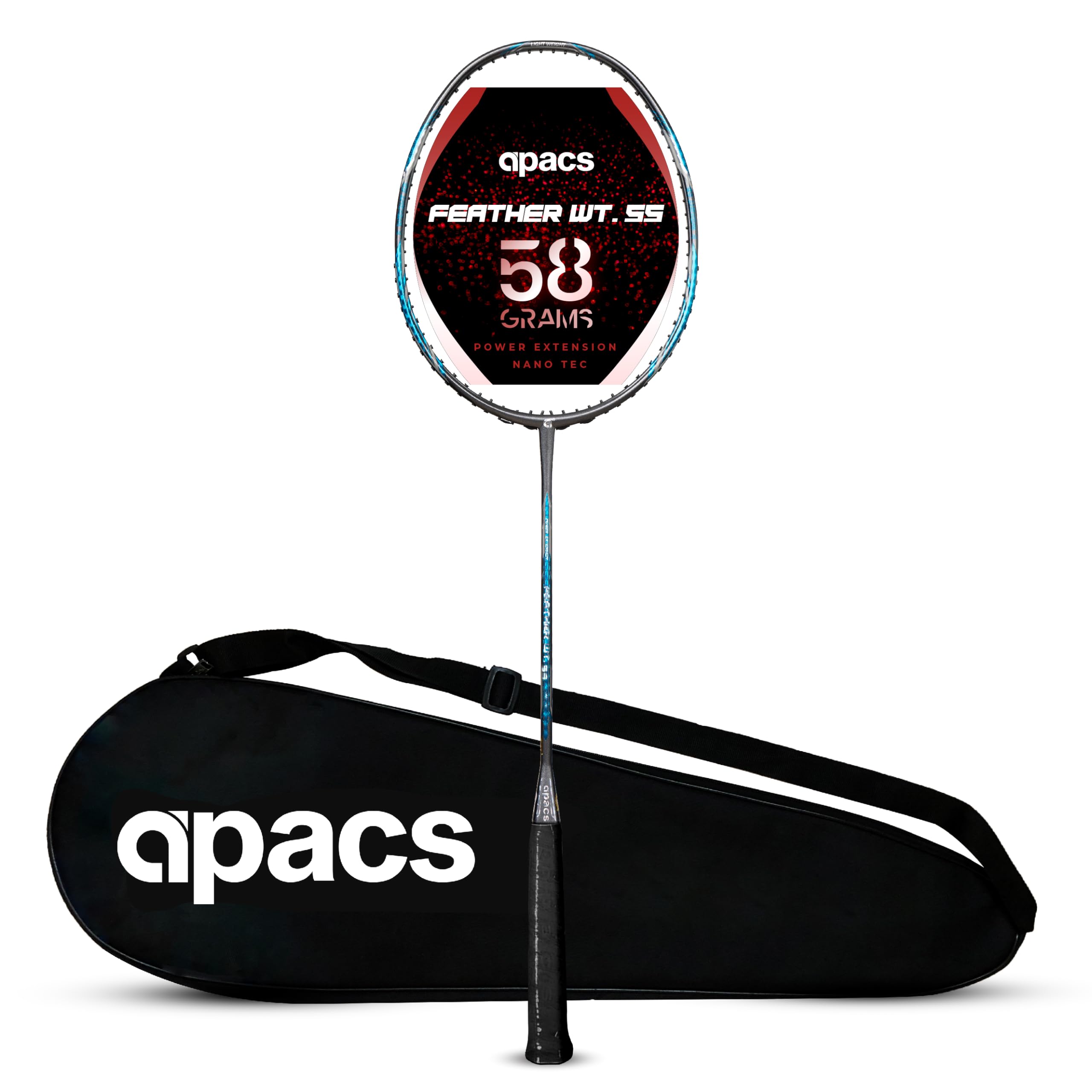 ◆世界最軽量級58g◆apacs◆FEATHER WEIGHT 55 GREY Apacs Feather Weight 55 Grey Blue Badminton Racket (8U