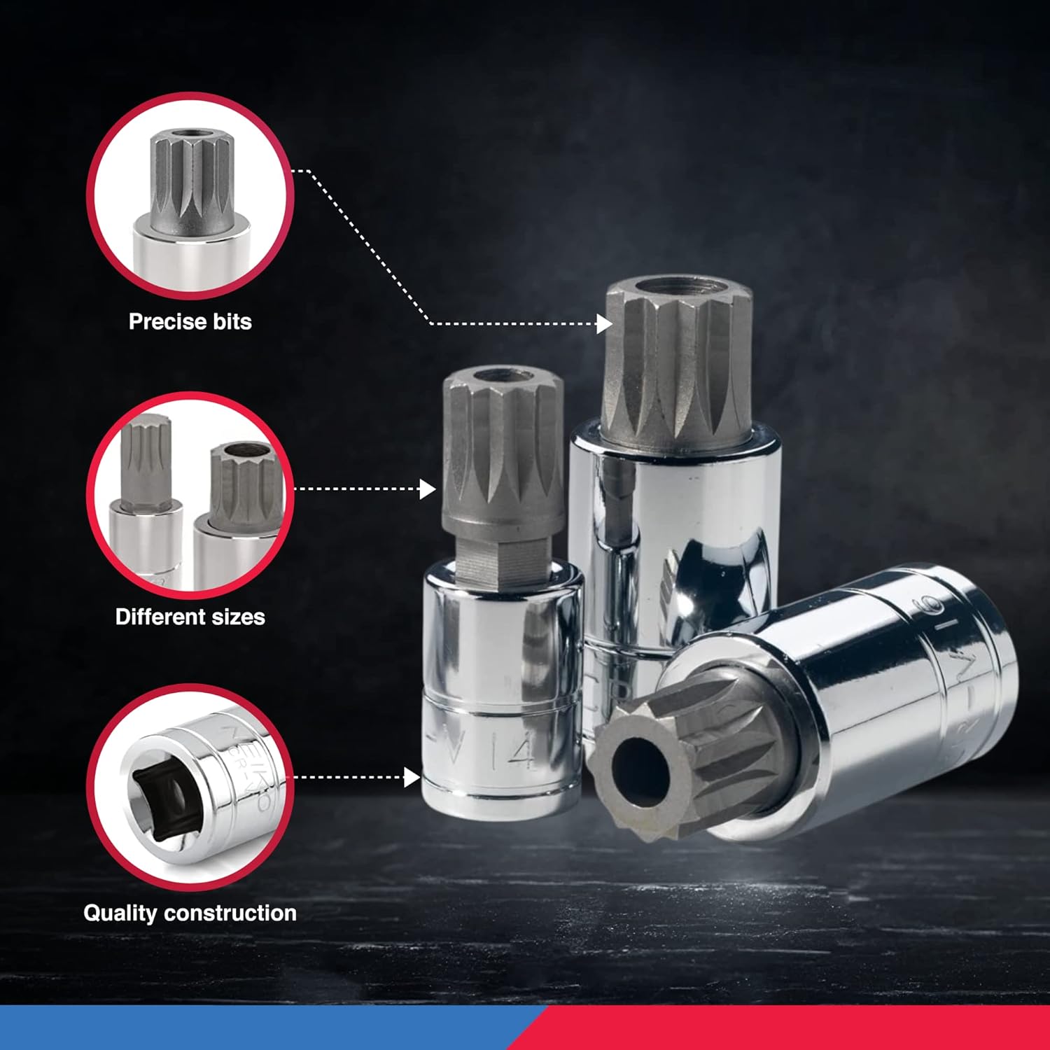 NEIKO 10056A 1/4-Inch, 3/8-Inch & 1/2-Inch Drive XZN Triple Square Spline Bit Socket Set | 10 Piece Set | Cr-V Sockets and S2 Steel Bits : Tools & Home Improvement