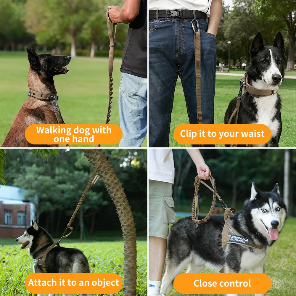 EXCELLENT ELITE SPANKER Táctica Bungee Dog Leash Militar Ajustable Correa de Perro de liberación rápida elástica Correa de Cuerda con 2 asa de Control(COB) | Correa de nailon de cordura militar con 2 asas ajustables para entrenamiento, paseos, correr