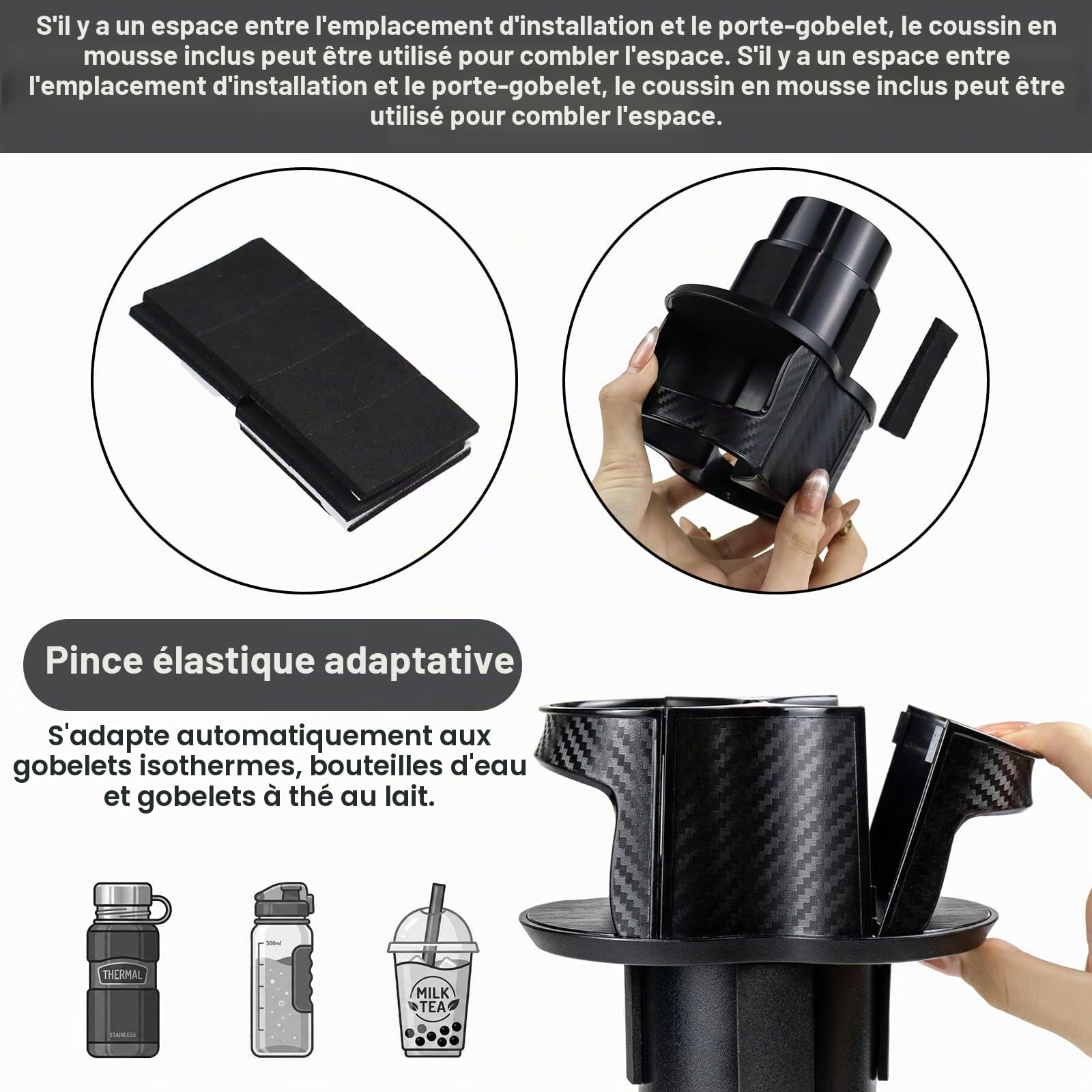 Porte-Gobelet de Voiture 2 en 1 pour Porte-gobelet de Voiture, Double Porte-Gobelet Universel avec Support Réglable, Ouverture élastique Ouverte, Ajustement Universel de 6 à 8.5 cm