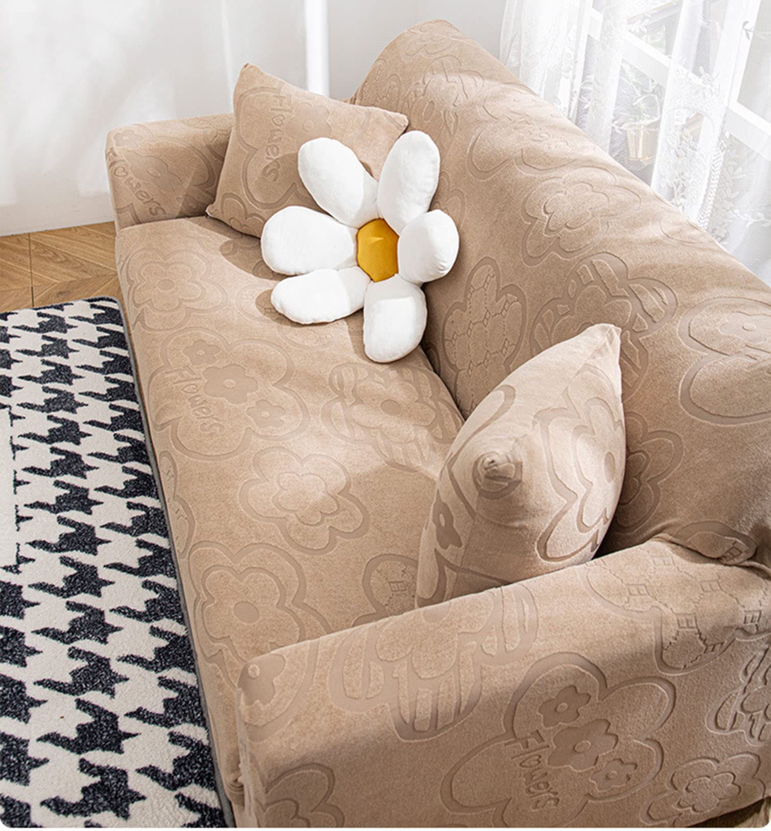Housse de canapé Jacquard 3D marron extensible 3 places pour salon