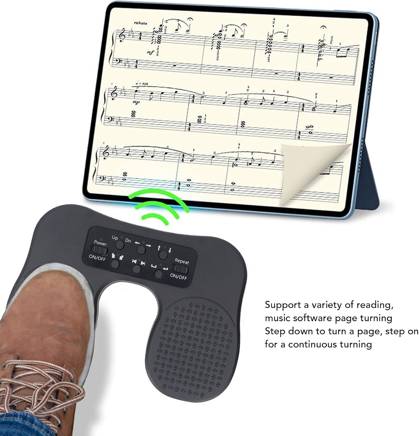 Music Page Turner Pedal Wired BT USB C Rechargeable Foot Pedal for Tablets Phones Piano Sheet Music