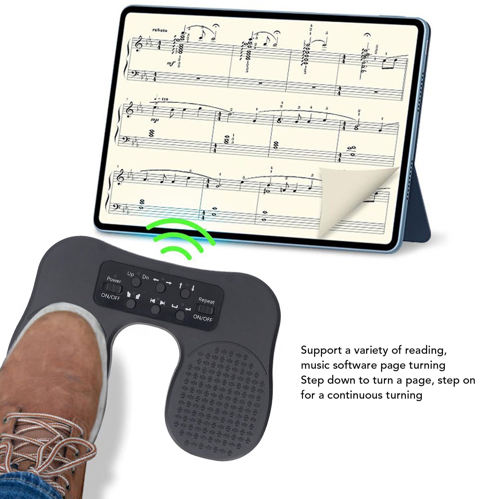 Bezprzewodowy pedał Odwracania Stron, Wi-Fi, BT i USB C Pedał Odwracania Stron Muzycznych do Telefonów Tablety Lpad Telefon, Klawiatura Akumulatorowa Przełączniki Nożne Turner