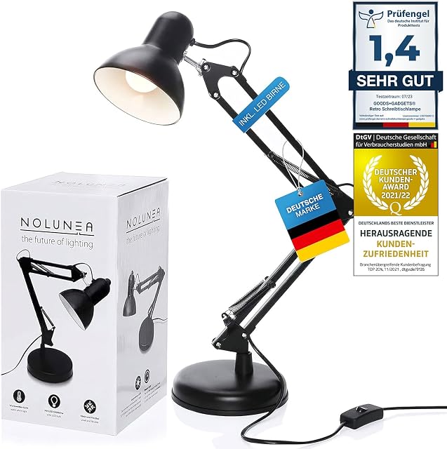Retro lampa stojąca lampa do czytania lampa biurkowa lampa stołowa lampa stojąca lampa biurkowa lampa nocna z przegubowym ramieniem z metalu z żarówką LED (Czarny)
