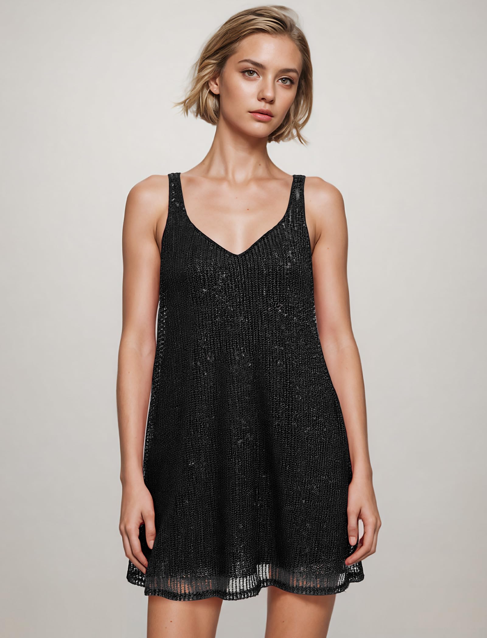 AGYMNX Damen Pailletten Glitzer Kleid Damen Frauen Sexy Halter V-Ausschnitt Rückenfrei Glänzendes Kleid Glitter Tube Club Cocktail Party Kleider
