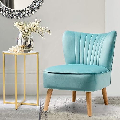 Miniatura 10 de Giantex Silla decorativa de terciopelo, moderna silla tapizada con patas de madera, acolchada gruesa, sillas pequeñas sin brazos para sala de estar,