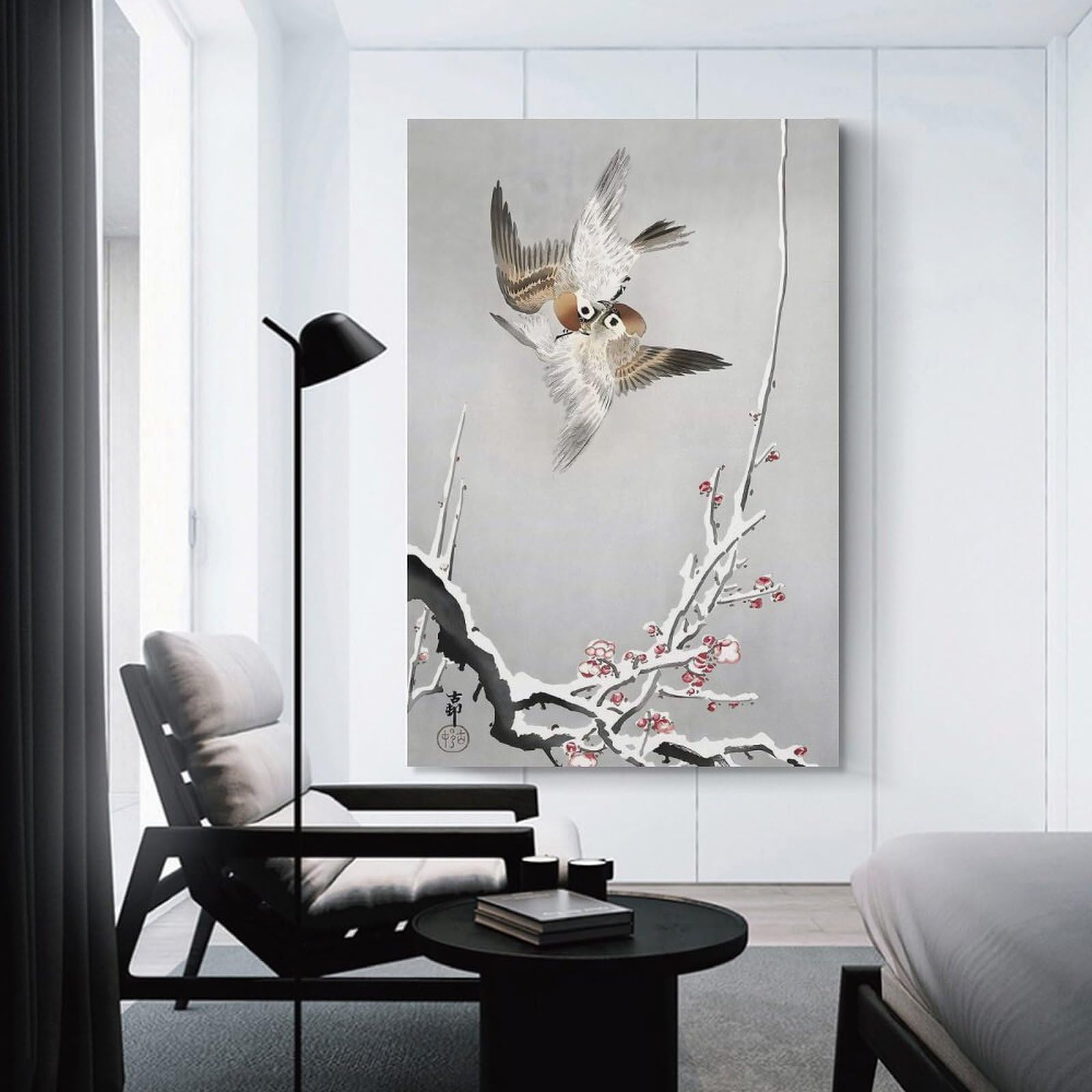 Junmoney Unframe-Style-2 Sparrows And Snowy Wall Picture Print, 12X18inch(30X45cm), For Workspace Walls, Study Corners Or Bedrooms, Wall Art That Adds Style To Work Areas