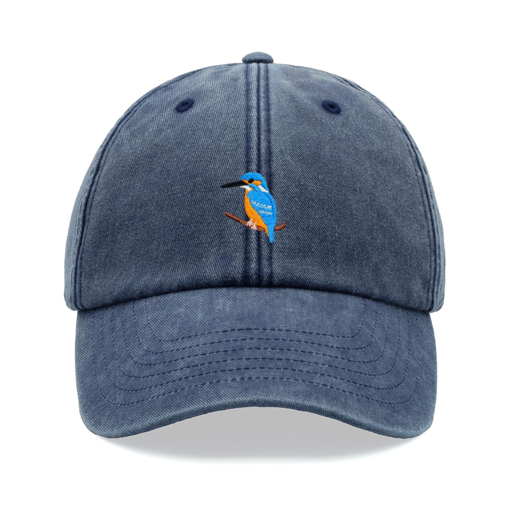Kingfisher Baseball Cap Vintage Washed Unisex Dad Hat Adjustable Blue Denim