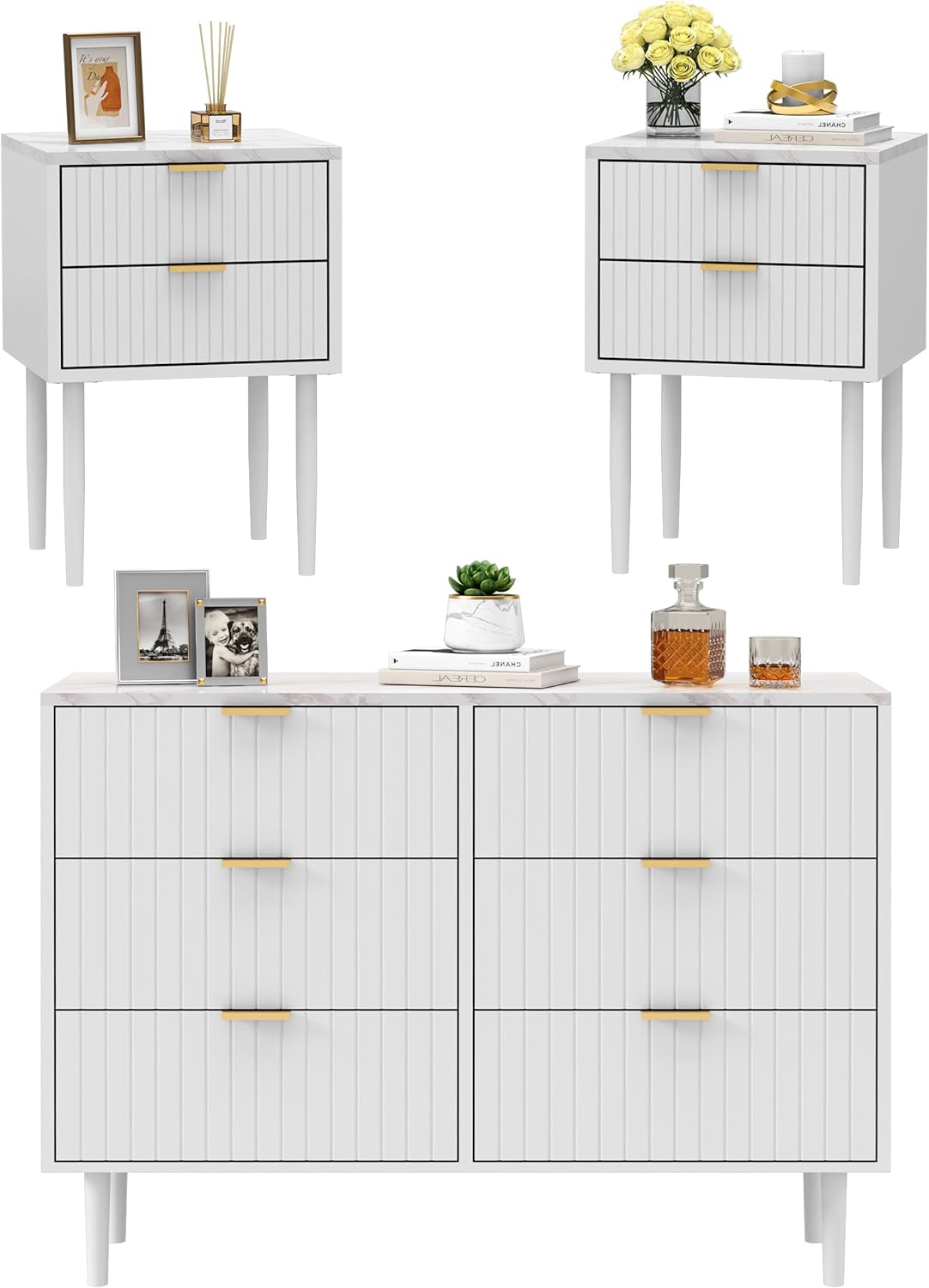 UEV White Matching Dresser and Nightstand Sets 3 Piece