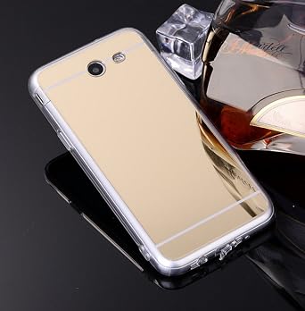 متوافق مع Samsung Galaxy J7v Case و Galaxy J7 Perx Case و Galaxy J7 Prime و J7 Sky Pro Case و Galaxy Halo Case و Reflection Guard Luxury Mirror Back Slim Shock-Absorption TPU Protection Case - Gold