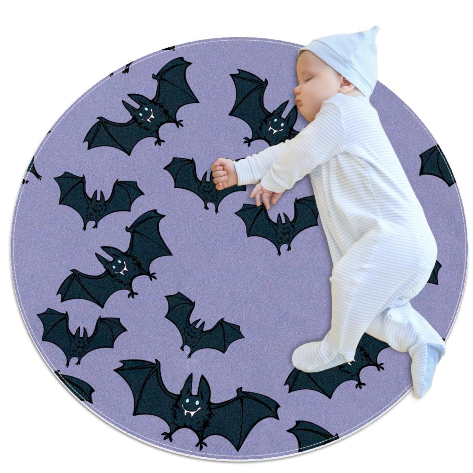 Tapis de salle de bain Halloween chauve-souris antidérapant et rond pour chambre enfant