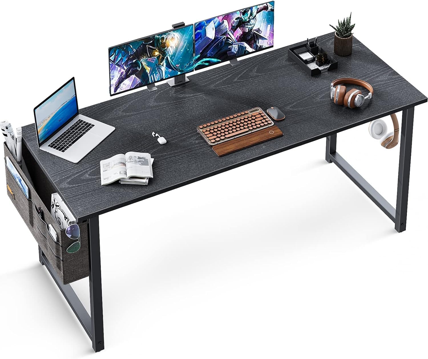 ODK Scrivania per Computer, Scrivania da Ufficio, Scrivania da Lavoro con Borsa Portaoggetti e Gancio, Tavolo Gaming per Cuffie per Studio, Camera da Letto (138x50x73.5cm, Nero)