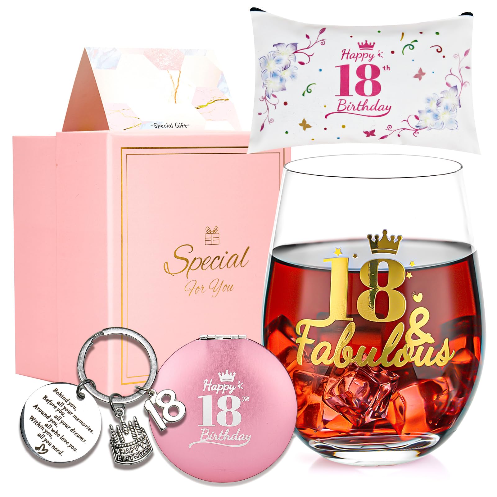 Cadeau Anniversaire 18 Ans Fille - Verre à Vin Sans Pied Personnalisable Avec Coffret Exquis Et Accessoires