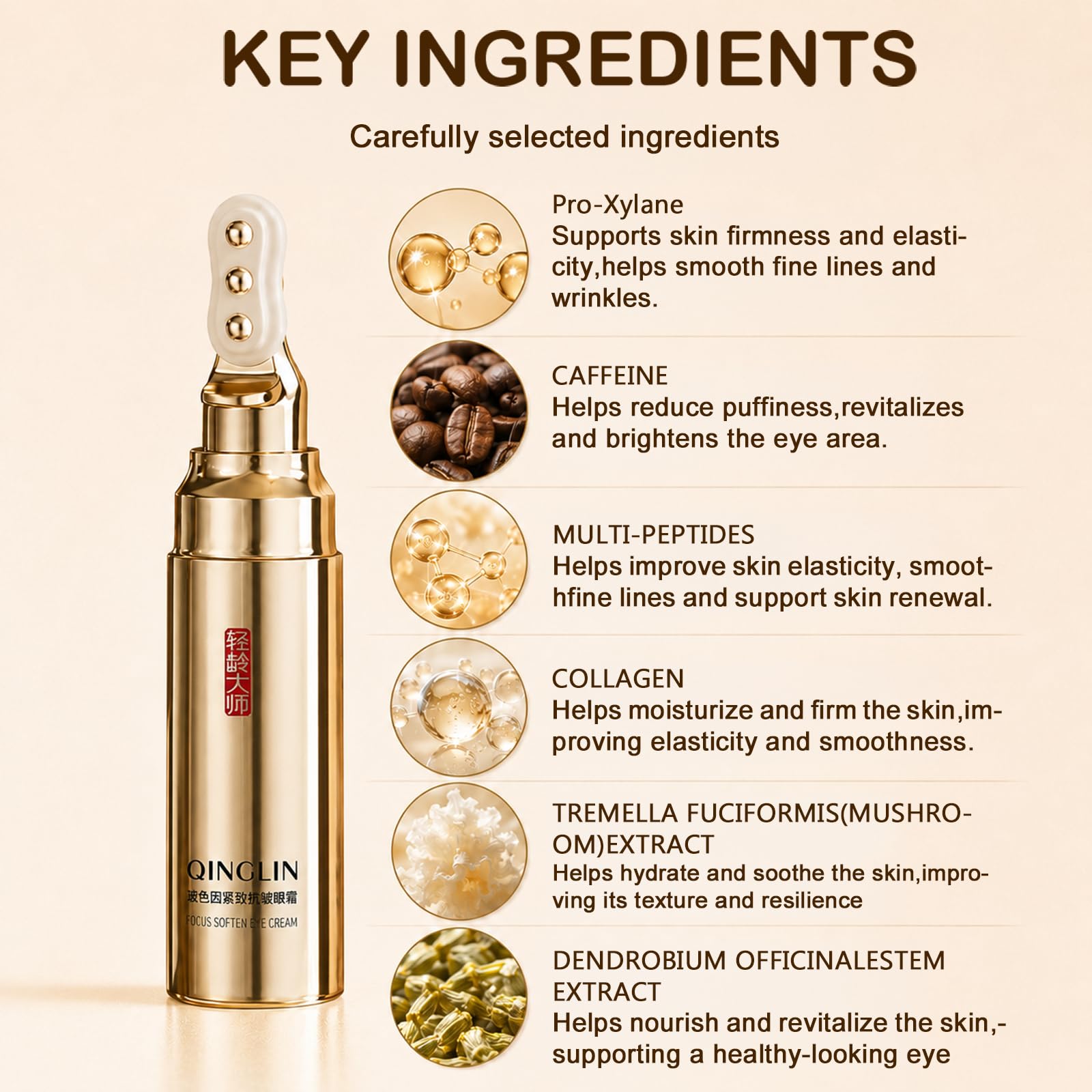 QINGLIN Koffein Augencreme Anti-Aging gegen Augenringe, Schwellungen und feine Linien, straffende feuchtigkeitsspendende Augenpflege für Männer und Frauen