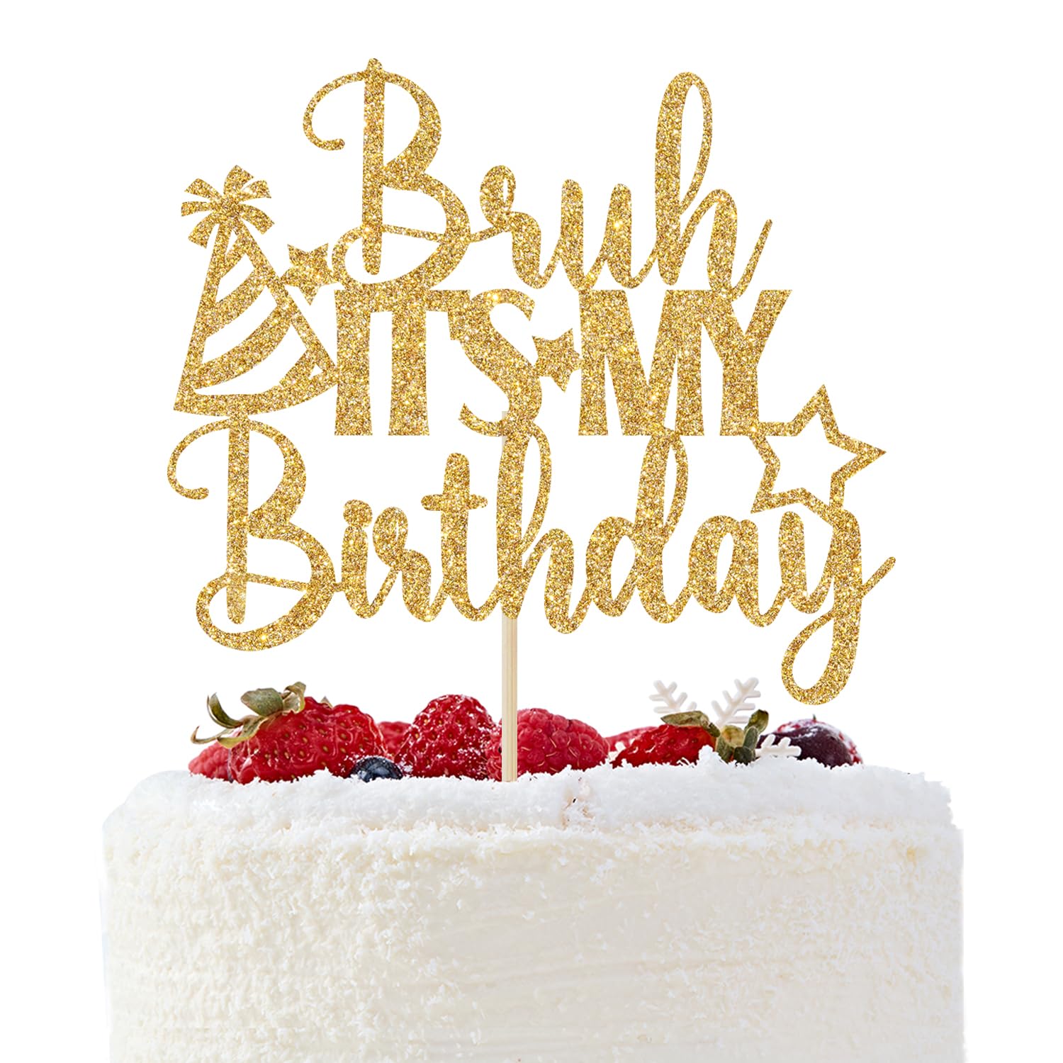 Bruh It's My Birthday Cake Topper, Bruh Happy Bday Cake Decorations, Happy Birthday Bro, Teen Boy Bday Party Decorations (Gold Glitter)