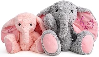 Personalized Elephant Stuffed Animals, Plush Elephant with Embroidered Name & Icon Stuffed Elephants Toys for Babies, Birthday Baby Shower Christmas Boy Girl Newborn Customized Keepsake Plush Gifts